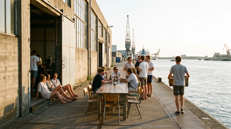 image of a rotterdam style post war concrete and steel harbour